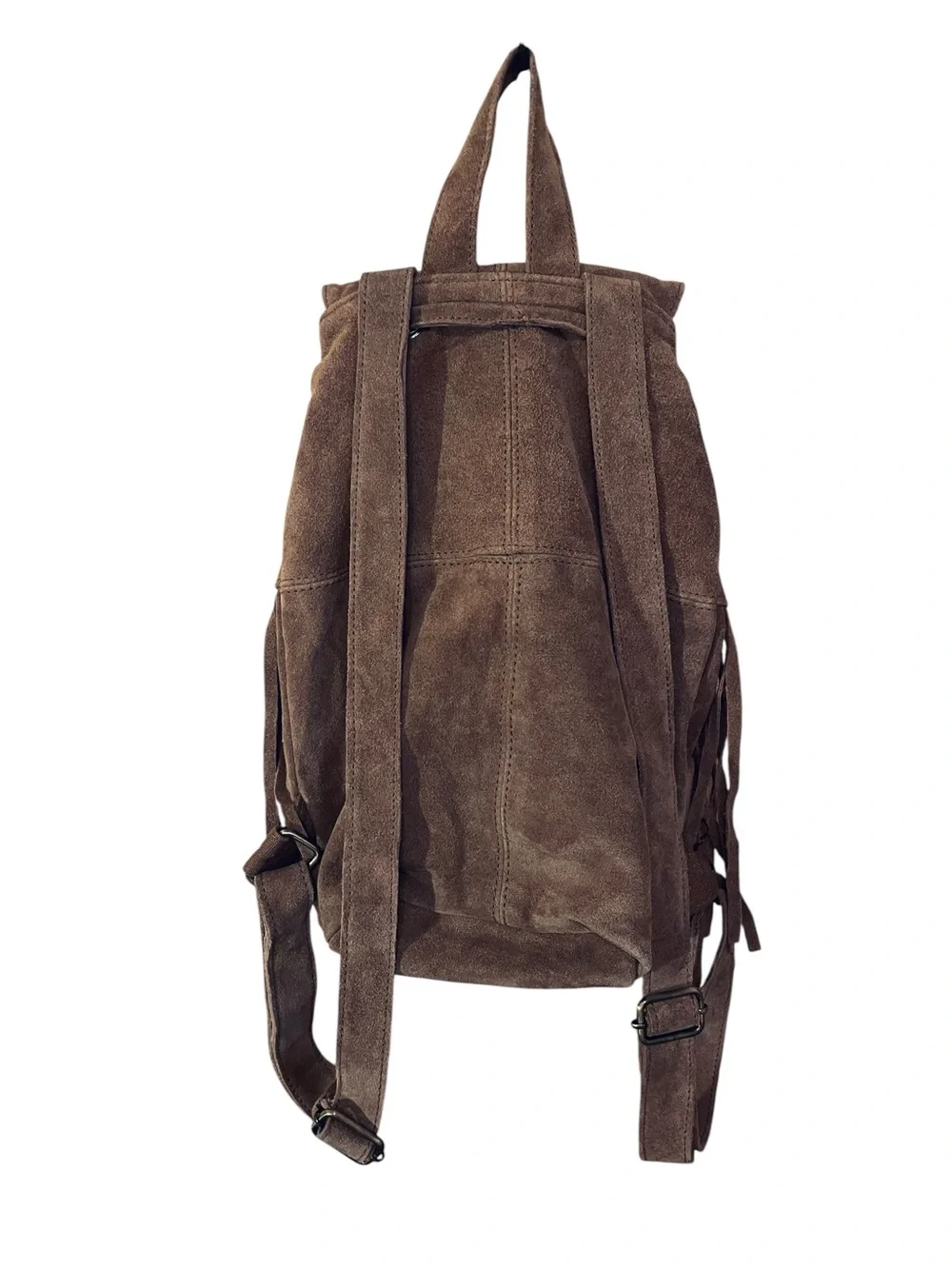 Max New York Brown Suede Leather Fringe Backpack Boho Western